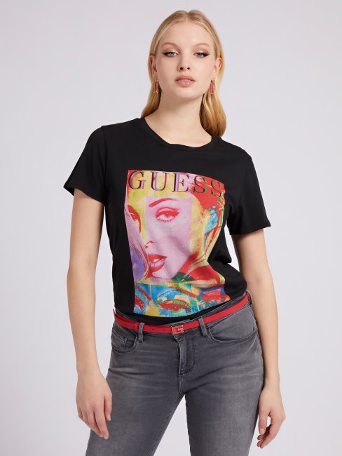 T-shirt Imprimé Sur Le Devant Noir Guess