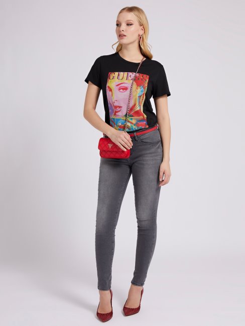 T-shirt Imprimé Sur Le Devant Noir Guess