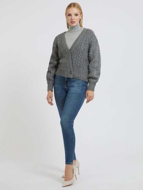 Guess Cardigan Gris En Laine Mélangée Lurex
