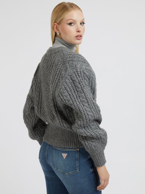 Guess Cardigan Gris En Laine Mélangée Lurex