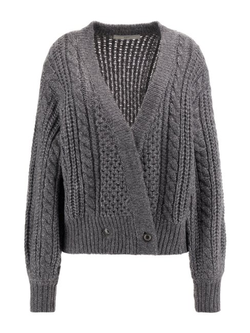 Guess Cardigan Gris En Laine Mélangée Lurex