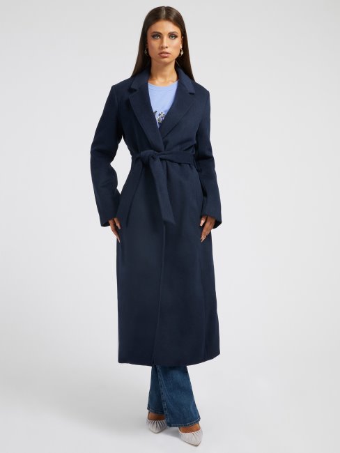 Guess Manteau Ceinturé En Laine Mélangée Bleu