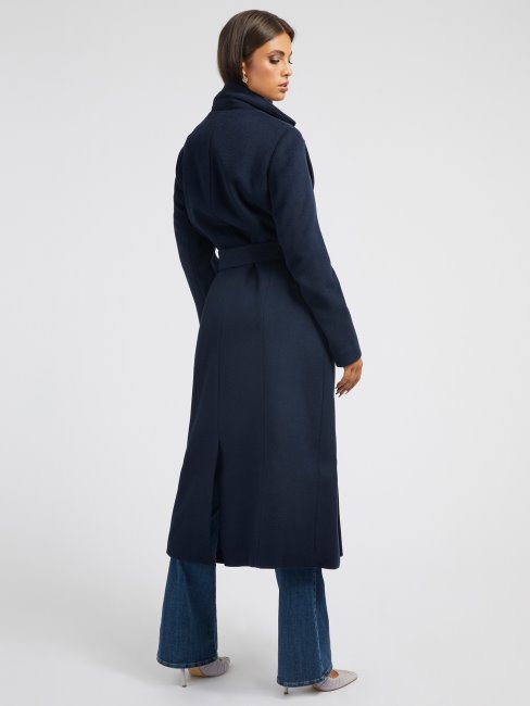 Guess Manteau Ceinturé En Laine Mélangée Bleu