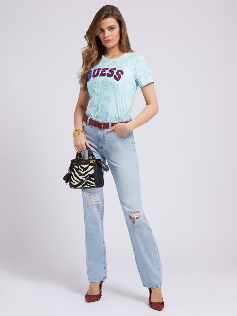 T-shirt Bleu Clair Imprimé All Over Guess