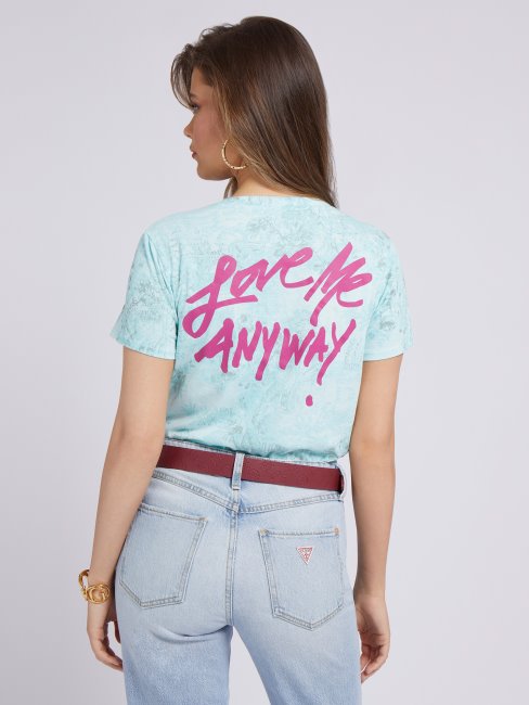 T-shirt Bleu Clair Imprimé All Over Guess