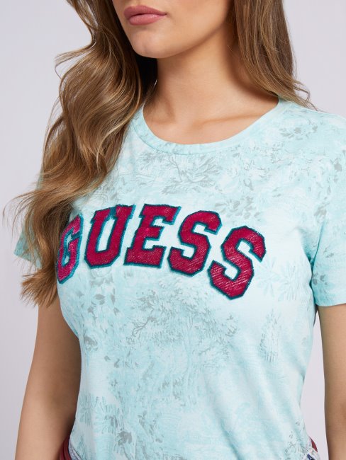 T-shirt Bleu Clair Imprimé All Over Guess
