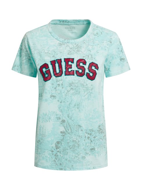 T-shirt Bleu Clair Imprimé All Over Guess