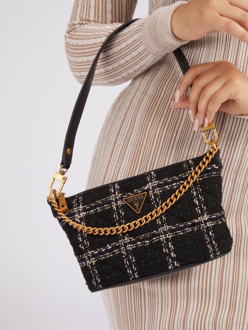 Mini Sac Seau Guess Cessily En Tweed Noir