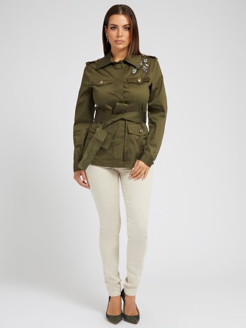 Guess Veste De Campagne Brodée De Strass Vert