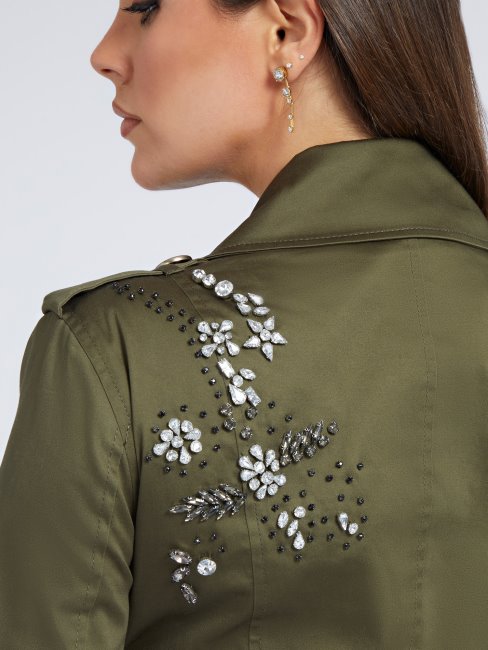 Guess Veste De Campagne Brodée De Strass Vert