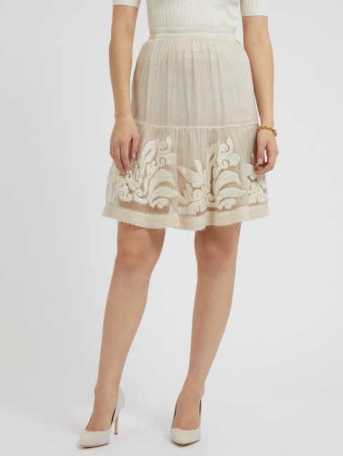 Jupe En Soie Blanche Brodée Guess