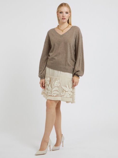 Jupe En Soie Blanche Brodée Guess