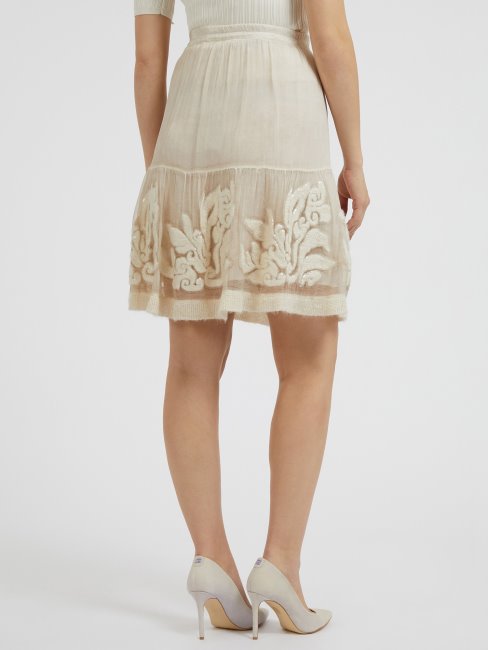 Jupe En Soie Blanche Brodée Guess