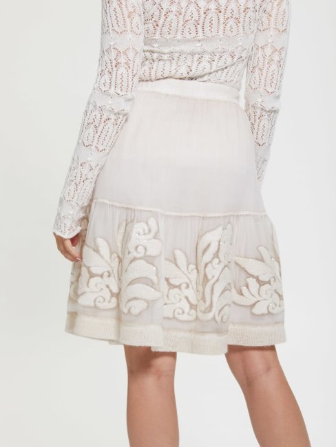 Jupe En Soie Blanche Brodée Guess