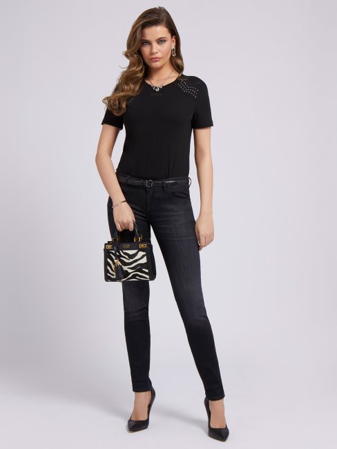 Pantalon En Denim Coupé Skinny Guess Noir Nouvelle Tendance