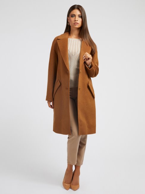 Manteau En Laine Mélangée Guess Marron