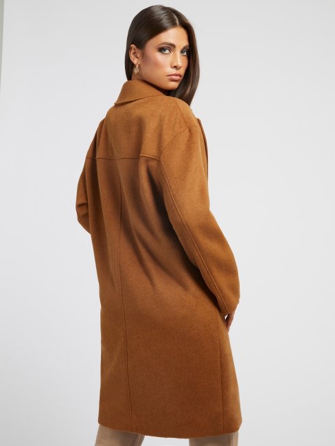 Manteau En Laine Mélangée Guess Marron