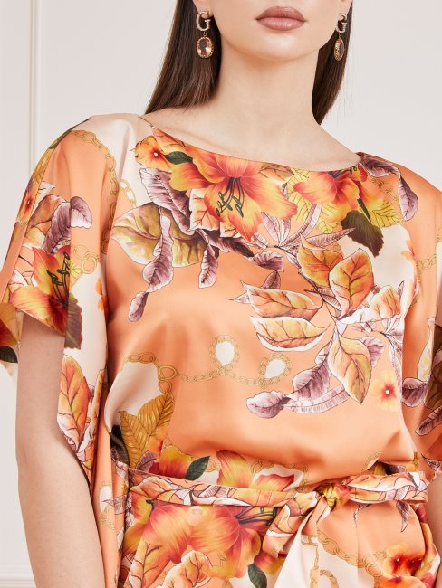 Guess Orange Marciano Haut Imprimé Sur L'ensemble