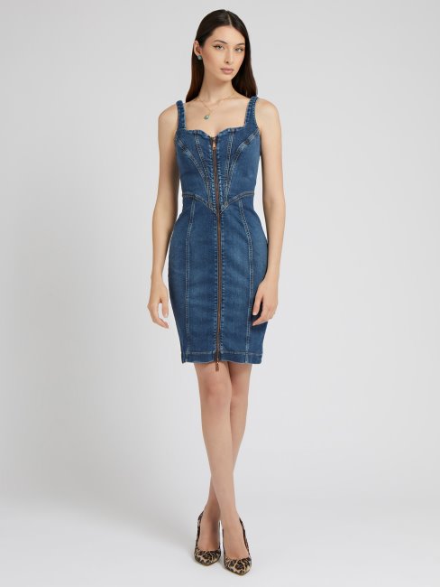 Robe En Denim à Fermeture Zippée Sur Le Devant Bleu Guess