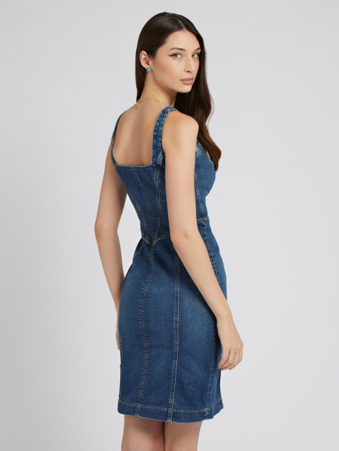 Robe En Denim à Fermeture Zippée Sur Le Devant Bleu Guess
