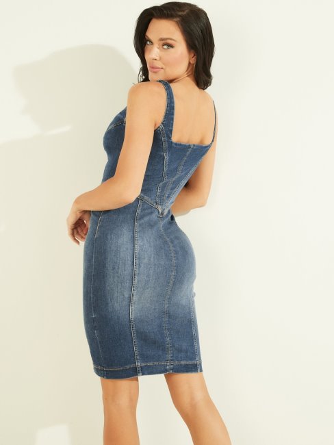 Robe En Denim à Fermeture Zippée Sur Le Devant Bleu Guess