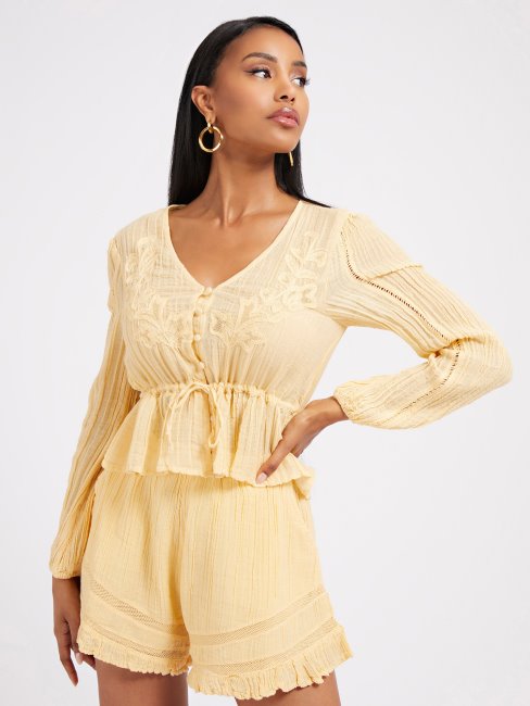 Chemisier Plissé Jaune Guess