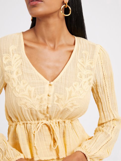 Chemisier Plissé Jaune Guess