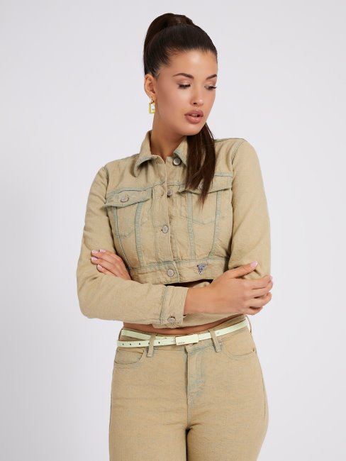 Veste En Jean Jaune à Logo Guess All Over