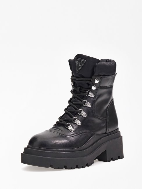 Guess Vaney Bottes De Combat En Similicuir Noir
