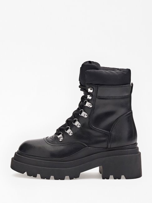 Guess Vaney Bottes De Combat En Similicuir Noir