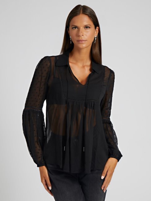 Blouse En Mousseline De Soie Noire Guess