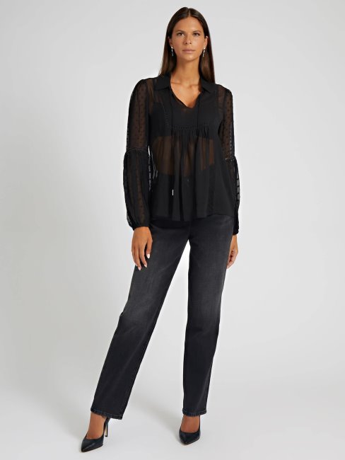 Blouse En Mousseline De Soie Noire Guess