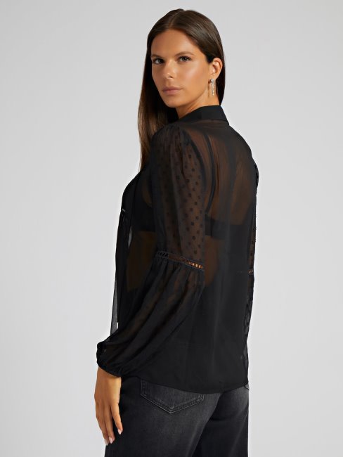 Blouse En Mousseline De Soie Noire Guess