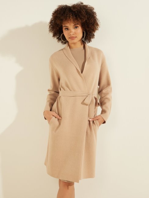 Cardigan Beige Ceinturé En Cachemire Mélangé Guess