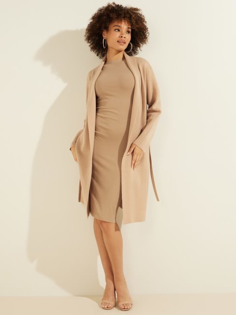 Cardigan Beige Ceinturé En Cachemire Mélangé Guess