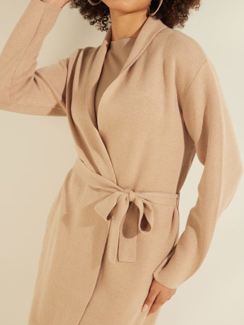 Cardigan Beige Ceinturé En Cachemire Mélangé Guess