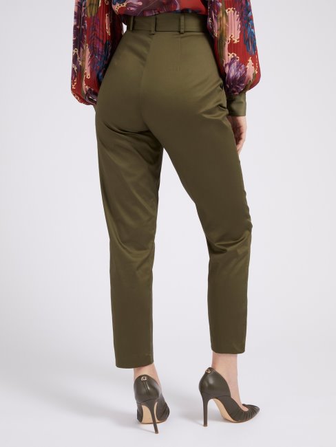 Pantalon En Satin Vert à Ceinture Guess