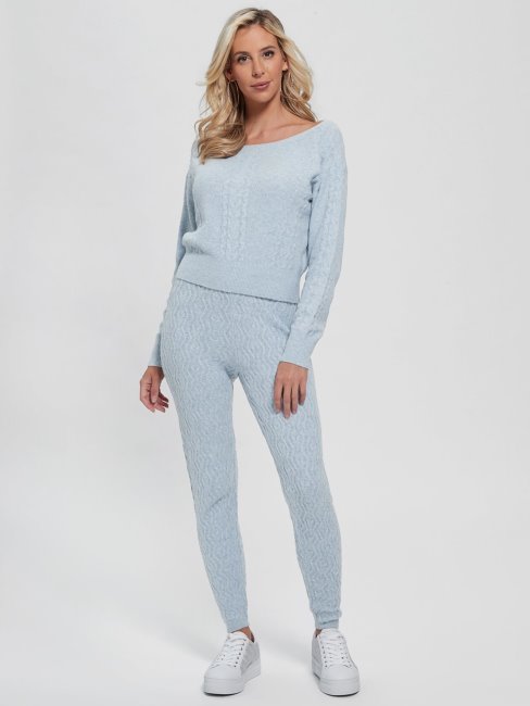 Pull à Torsades Bleu Legging Guess