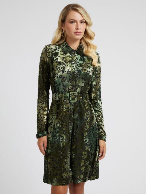 Robe Verte En Velours Imprimé Animalier Guess