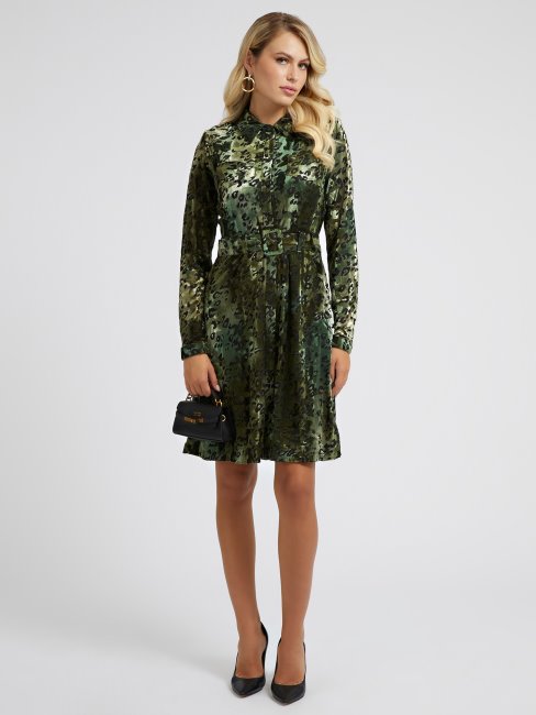Robe Verte En Velours Imprimé Animalier Guess