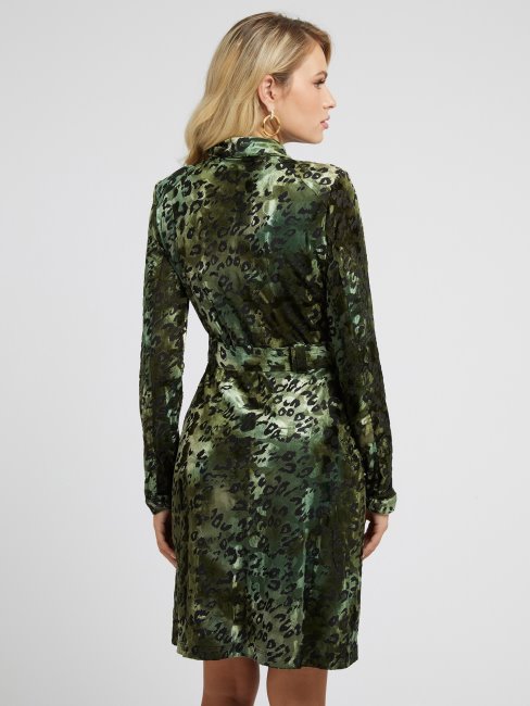 Robe Verte En Velours Imprimé Animalier Guess