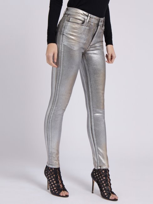 Pantalon Denim Coupe Skinny Effet Métal Gris Guess