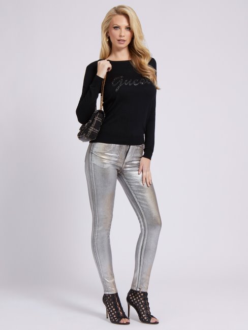Pantalon Denim Coupe Skinny Effet Métal Gris Guess