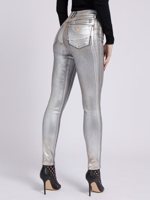 Pantalon Denim Coupe Skinny Effet Métal Gris Guess