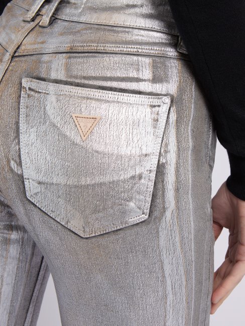 Pantalon Denim Coupe Skinny Effet Métal Gris Guess