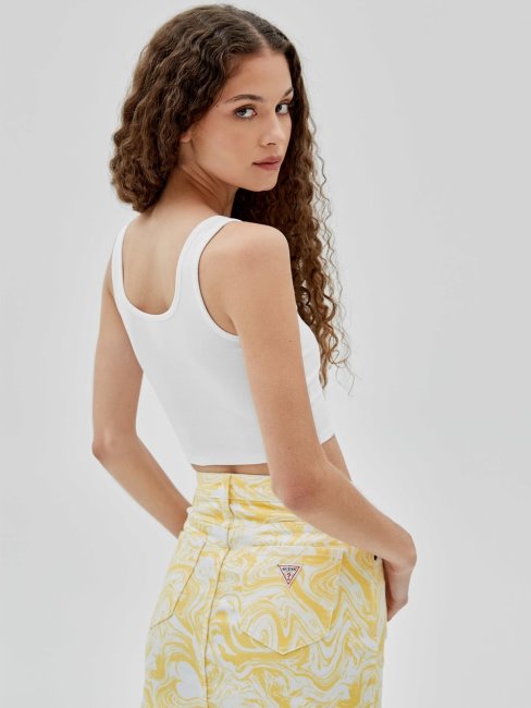 Guess Débardeur Logo Devant Blanc