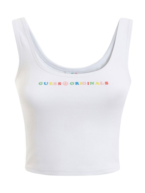 Guess Débardeur Logo Devant Blanc