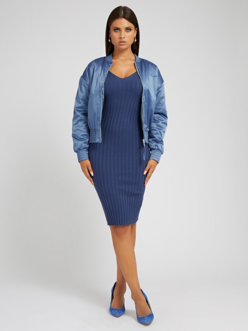 Veste Bomber En Satin Bleu Clair Guess