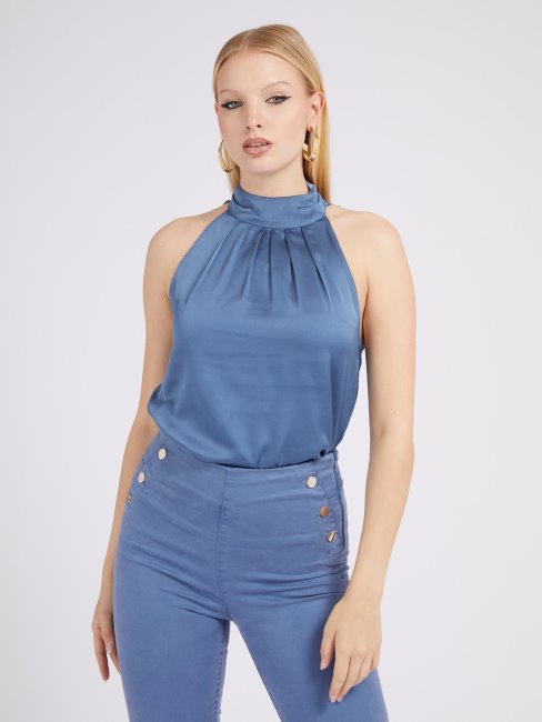 Guess Top Détail Dentelle Bleu Clair