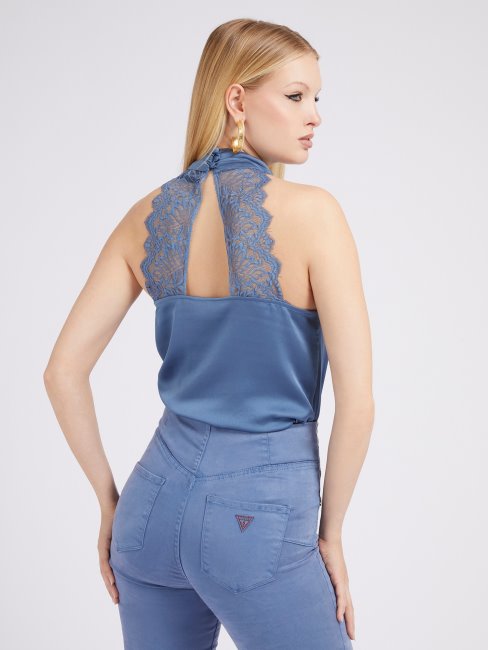 Guess Top Détail Dentelle Bleu Clair